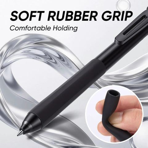12 Pack Gel Pens 0.7mm Medium Point Black Ink With 6 Extra Refills Retractable Silent Click, featuring soft rubber grip