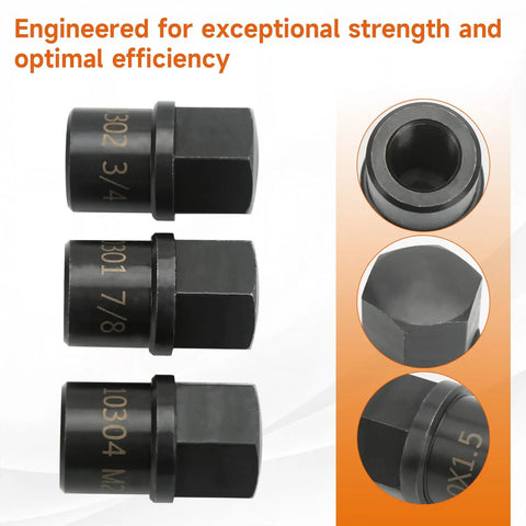 Heavy Duty Tie Rod End Remover Kit With Three Removal Tools For 7/8 14, 3/4 16 And M20 By 1.5 Threaded Ends, black steel sockets