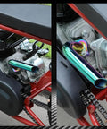 Exhaust Pipe Kit For Predator 212cc And 196cc OHV Clones, rainbow finish installed on go kart engine side view