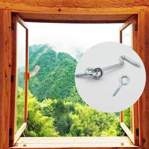 Top Shelf 8 Pack Zinc Coated Steel Window And Door Hooks Paired With Classic Eye Latches Includes Full Mounting Screws close-up view