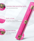 3 Hole Punch For Ring Binders With Built In Ruler, Handy Portable Paper Puncher, Deep Pink with stainless steel heads