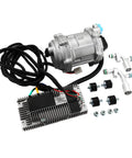 Heavy Duty 12 Volt Universal Auto AC Electric Compressor 20CC R134A Compatible with components and mounting hardware.