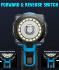 Cordless Impact Wrench Brushless Motor Brings Badass 480 Ft Lbs Torque And 3500 Rpm Speed With A Tough 1/2 Inch Drive showing forward and reverse switch.
