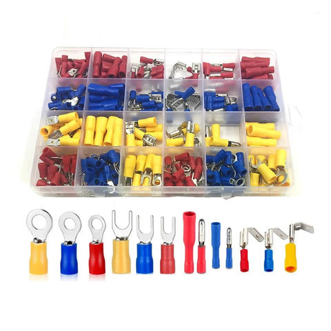 Kickstart Your Projects With These Insulated Butt Piggyback Spade Fork Ring Solderless Crimp Terminals Connectors In A Massive 277 Piece Assortment Kit Covering All Sizes From 22 To 10 AWG For Serious Electricians And DIY Enthusiasts. assorted insulated crimp terminals in organizer box