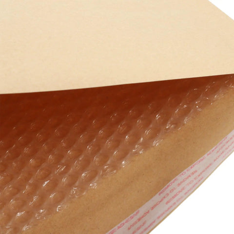 Close-up of 20 Pack Padded Bubble Mailers 22x34cm Heavy Duty Kraft Paper Envelopes showing bubble lining and adhesive seal