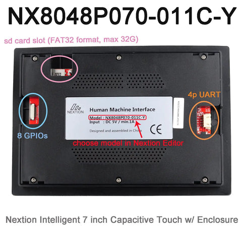 Nextion Intelligent 7 Inch HMI Display With 5V Capacitive Touch Screen 800x480 TFT LCD Enclosure Case For Arduino Projects Built In Audio Video And Animation Capabilities For Interactive UI back view