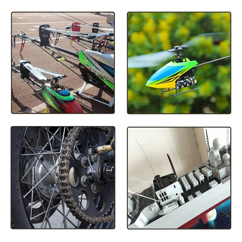 Collage of model helicopters, ship, and bike wheel; related to 1mm By 300mm 304 Stainless Steel Round Rods for DIY crafts