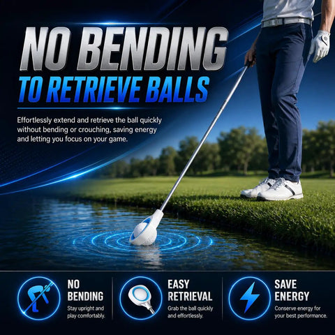 Golfer using Pressure Golf Ball Retriever With Thick Stainless Steel Shaft And Rubber Grip for ball pick-up from water.