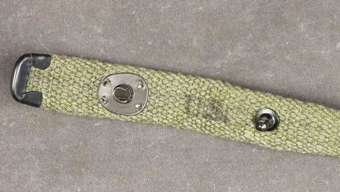 Close-up of Pack Of 2 WWII M1 Carbine Web Sling 1 Inch OD Green Canvas with lift-the-dot closure detail
