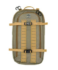 Front view of Versatile Tactical Hydration Pack with MOLLE, featuring beige straps, ready for backpack or chest pack attachment.