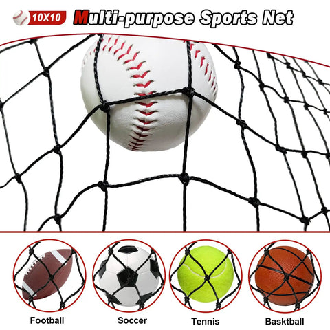 Heavy Duty Baseball And Softball Backstop Net 10x10 Feet For Backyard Practice Nylon Knotted Netting Barrier