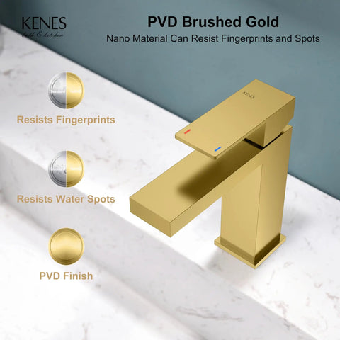 Brushed Gold Bathroom Faucet With Single Hole Lavatory Vanity, Modern Single Handle Sink Faucet Gold, PVD finish close-up