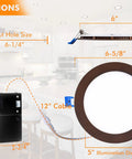 Six Inch LED Recessed Light Canless Wafer Downlight 15W dimensions and components layout