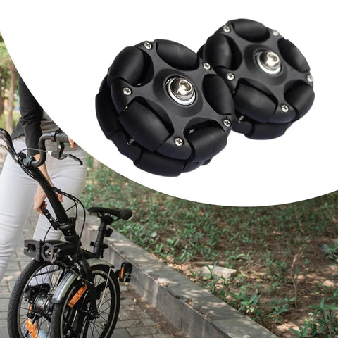 QSTDGVPW 58mm Easy Wheels for folding bike, black omni-directional roller wheels, pair