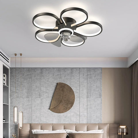 Reversible Ceiling Fan With Light Remote Control 6 Speed Low Profile Flush Mount 20 Inch Black Modern Ceiling Fan.