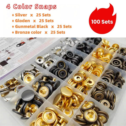 Heavy Duty Snap Button Kit With 100 Sets Of 15mm Metal Snaps for Clothing Leather Canvas Boat Covers four color pack