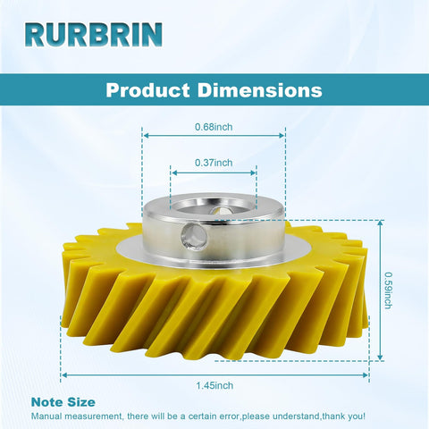Upgraded Mixer Worm Gear Replacement For Whirlpool And KitchenAid Stand Mixers Fits 4162897 4169830 AP4295669 2 Pack, yellow gear dimensions.