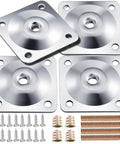 Heavy Duty Leg Mounting Plates Set For Sofas And Furniture Repair Four Two By Two Inch T Plates With Quarter Inch Depth And Five Sixteenth Inch M8 Hardware Hanger Bolts And Screws To Fix Wobbly Legs On Couches And Ottomans Rock Solid displayed on a white background
