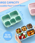 Four Pack 5 Compartment Wheat Straw Lunch Box Set For Adults And Kids Reusable BPA Free Stackable Meal Prep Containers
