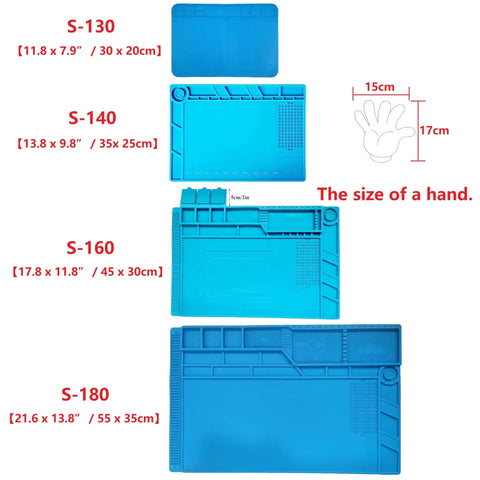 Heat Resistant Silicone Soldering Work Mat For Electronics Repair, Withstand Up To 932 F, Fireproof And Non Slip, size comparison