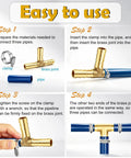 Brass Tee Barbed Fittings 5 By 16 Inch 8mm Three Way T Shape Union Splitter For 5 By 16 Inch ID Hoses With Hose Clamps Durable Corrosion Resistant Perfect For Water Fuel Air Lines In Automotive And Home Hydraulics 2 Pack installed on blue hose