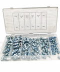 Grease Fittings Kit 110 Piece Imperial 45 Degree 90 Degree Nipple Assortment in open case view