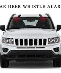 4 Pack Deer Warning Whistles With Waterproof Adhesive Tapes For Cars Trucks And SUVs That Help Keep Deer And Other Wildlife From Crossing Your Path And Prevent Collisions While Boosting Driving Safety Black installed on SUV front view.