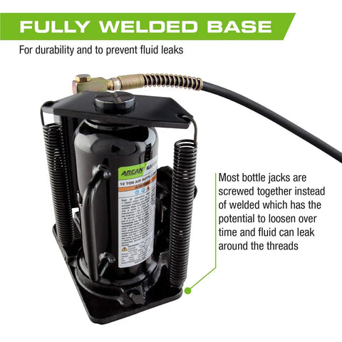 12-Ton Heavy Duty Air Hydraulic Bottle Jack For Cars And Trucks Pro Grade With Fully Welded Base