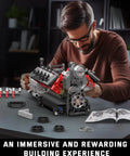 V8 Engine Model Kit With Transmission Build Your Own STEM 8 Cylinder Car Engine From 855 Plus Parts Realistic Engine Block Building Set For Adults Hands On Engineering Toys For Collectors And Hobbyists, man assembling parts