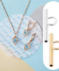 Must Have 6 Pack Pin To Pendant Converters In Gold And Silver Copper Finish displayed with jewelry and close-up of converters.