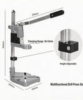 Heavy Duty Aluminum Drill Press Stand For Hand Drills, Built Like A Tank Workbench Mount shown with height adjustment features.
