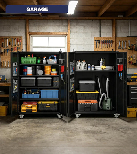 Heavy Duty Rolling Tool Cabinet With Lockable Doors And Pegboard, Rugged Metal Storage On Wheels, 22-Inch Deep, 4 Adjustable Shelves