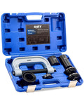 Heavy Duty Ball Joint Press And U Joint Removal Tool Kit with 4x4 adapters in blue plastic case, open, showing tools for 2WD 4WD cars