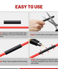Instructional steps for using Adhesive-Lined Heat Shrink Tubing Kit Marine Grade 320 Pieces 3 To 1 Shrink Ratio on red wire