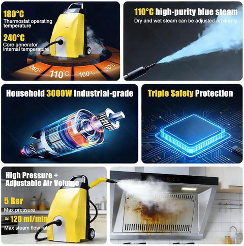 Get Rid Of Stubborn Grime With This Badass Commercial Steam Cleaner, 3000W machine with steam pressure for kitchen use.