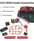 Expedition Ready Off Road RC Rig Gear Kit For 1/18 TRX4M And 1/24 Axial SCX24 with luggage net, ARB bag, boxes, and shovel