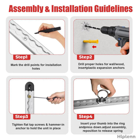 Assembly instructions for Savage Resistance Band Wall Mount Anchor Rig For Home Gym Flex Zero Clutter, showing installation steps.