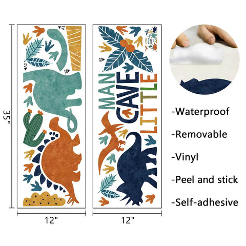 Peel And Stick Dino Footprints Wall Decals For Nursery And Playroom, 35x12 inch, semi-gloss vinyl with jungle theme.