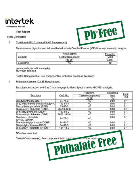 Test report showing Quart Vacuum Sealer Bags For Food 8x11 Inch With Pre Printed Label Area BPA Free Pb Free Phthalate Free