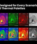 TR20 Pro Dual Lens Thermal Imaging Camera showing 8 thermal palettes in infrared mode.