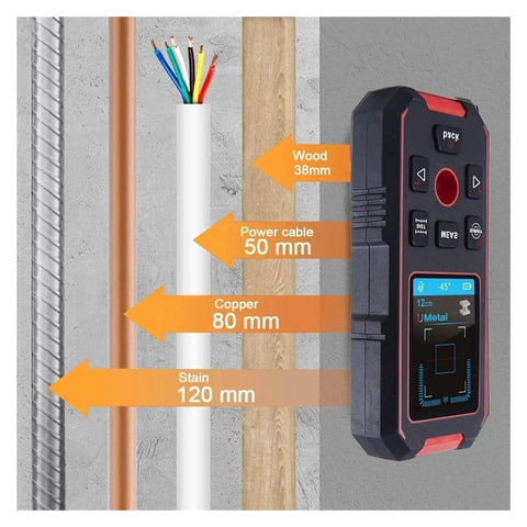 196 Ft Laser Distance Measurer and Digital Level Multi-Function Wall Stud Finder Scanner Detects wood, metal, and water pipes.