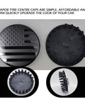 Top Shelf American USA Flag Wheel Center Caps For Chevrolet GMC Colorado Yukon Sierra 3.25 Inch Rim Hub Covers from different angles.