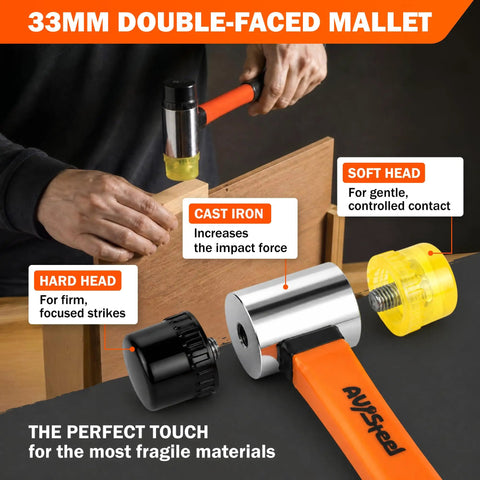 Two Pack Rubber Mallet Hammer Set With 16 Oz Soft Mallet And 33mm Double Faced Mallet Replaceable Heads Fiberglass Handle in use