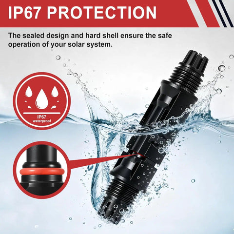 Image showing the 32 Piece MC4 Solar Panel Connectors Set with IP67 waterproof protection detail and secure sealed design.