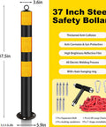 Rock Hard Steel Bollards 37 Inch With Glowing Reflective Tape featuring a thickened anti-collision design and a hanging ring.