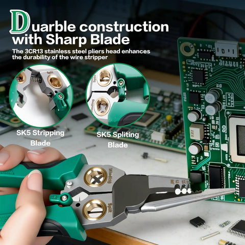 8-In-1 Wire Crimper Stripper With Voltage Tester And Dual Alarms, Heavy-Duty 12-250V AC DC Tester For Hot And Neutral Wires, The Go-To Electrician HVAC And Car Repair Tool For Stripping Crimping Cutting And Testing, 3CR13 blade