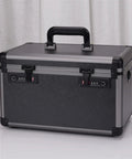 Portable Aluminum Tool Box Organizer Chest With Dual Password Lock on table, aluminum alloy case for tools storage