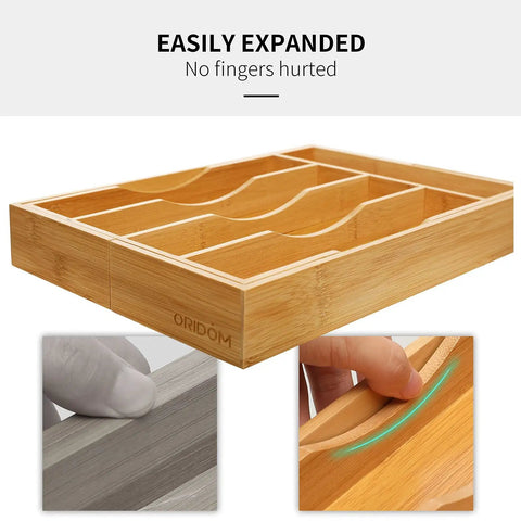 Expandable Bamboo Kitchen Drawer Organizer For Cutlery And Utensils, Adjustable Wood Cutlery Tray In Drawer For Flatware And Silverware