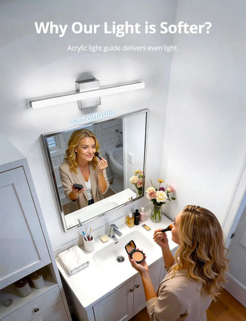 24 Inch Vanity Light Bar Over Mirror LED Daylight 6000K Chrome Bathroom Fixture for Makeup and Grooming in modern bathroom setup