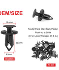 Jeep Wrangler Fender Clip Kit 161 Pieces Premium Push Pins; black plastic fender flare clips for 07-22 JK JL grille.